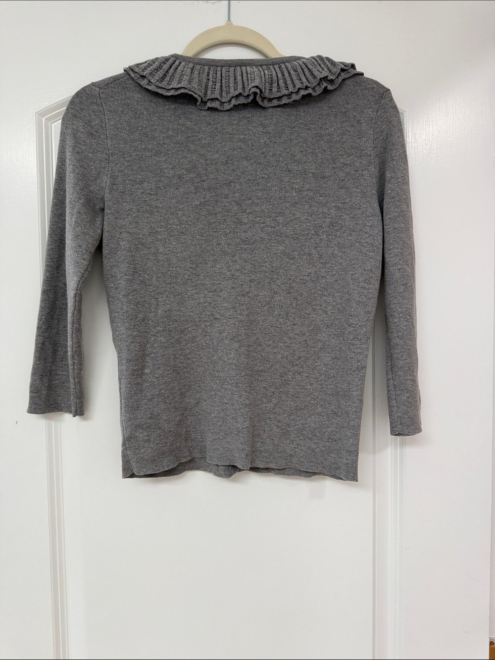 Talbots Gray Ruffle V-Neck Cardigan - Picture 3 of 12